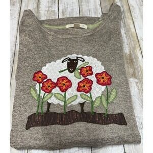 Cactus+ Pearl Women's XXL Gray Sheep‎ Floral Applique 3/4 Sleeve Top size XXL